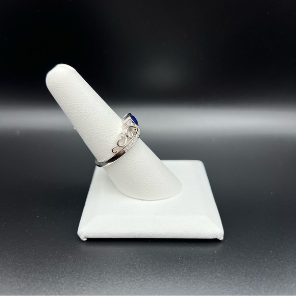 Sterling Silver Heart Crown Blue Sapphire CZ Ring, size 8 - Picture 6 of 9